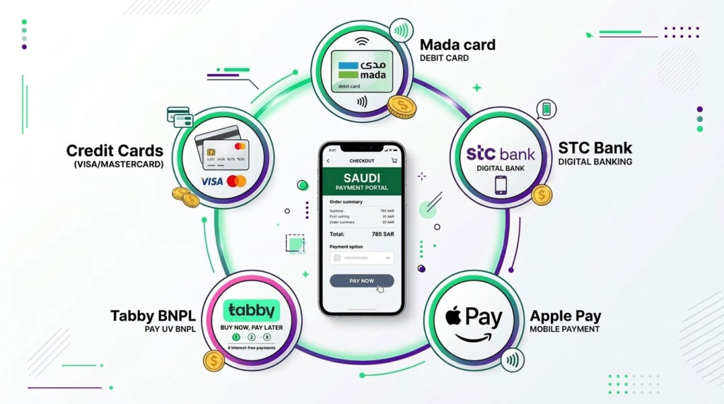 Essential payment methods for an online store in Saudi Arabia including Mada, BNPL, and digital wallets