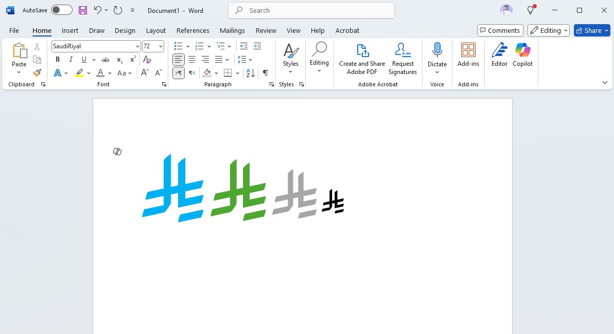 New Saudi Riyal Symbol used in Microsoft Word document