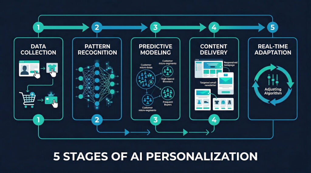 How AI ecommerce personalization works in five stages from data collection to real-time adaptation