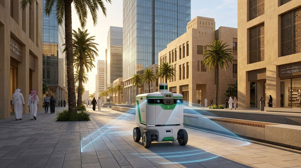 Autonomous delivery robot operating in Riyadh Saudi Arabia for quick commerce