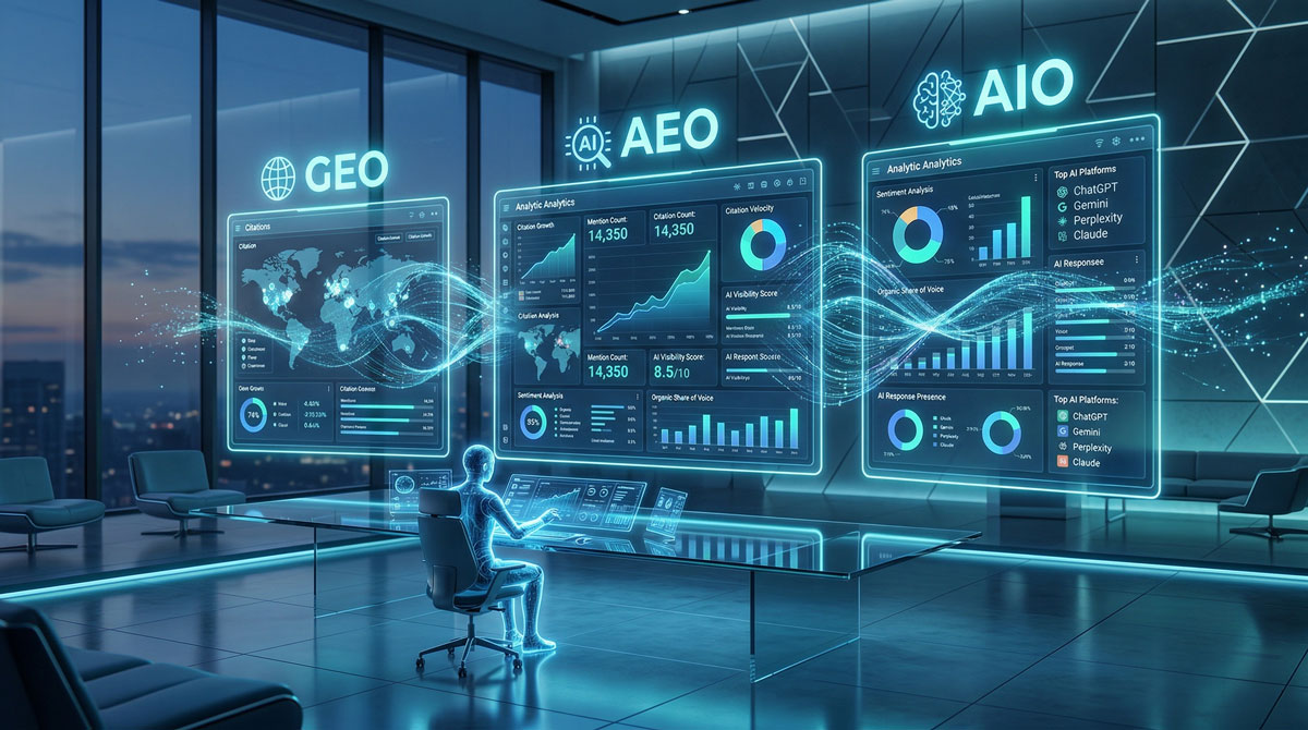 Generative engine optimization GEO vs AEO vs AIO comparison dashboard