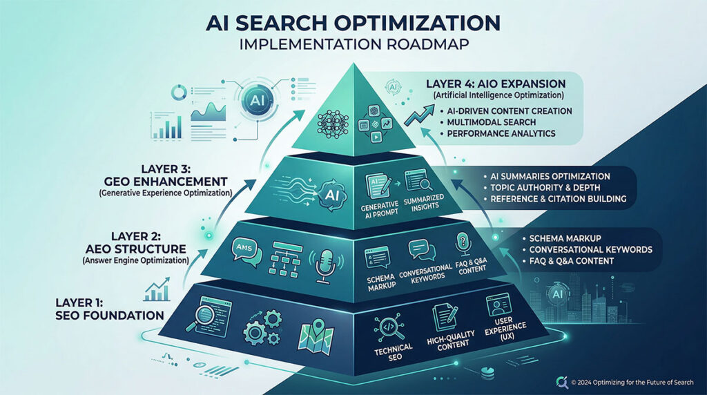 Unified generative engine optimization strategy framework with four layers