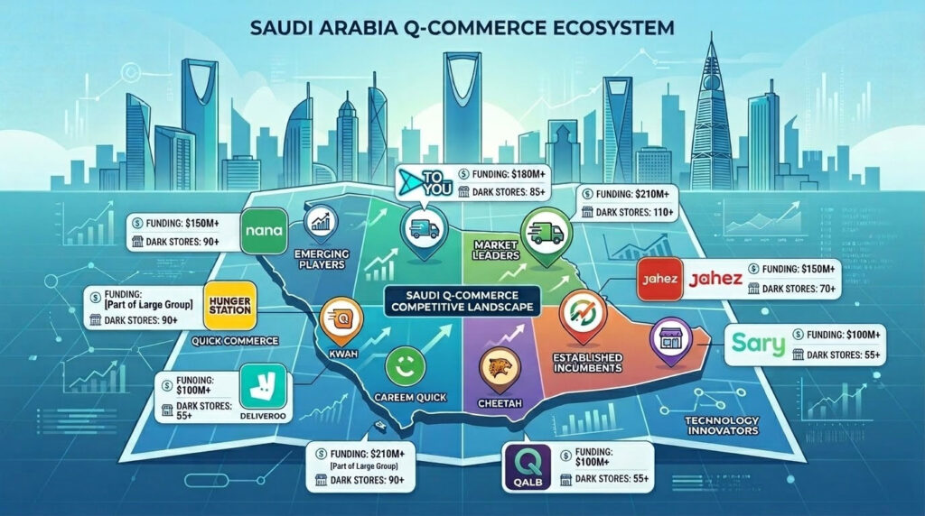 Key players in quick commerce Saudi Arabia including Ninja Nana Rabbit and Jahez