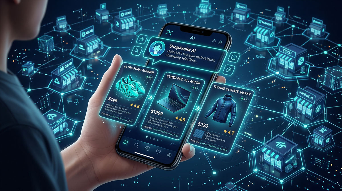How AI shopping agents work — three-layer process from intent parsing to product discovery to transaction execution