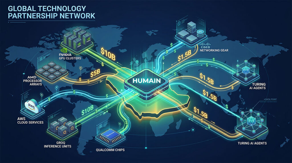 HUMAIN Saudi Arabia partnerships with Nvidia, AMD, AWS, Groq