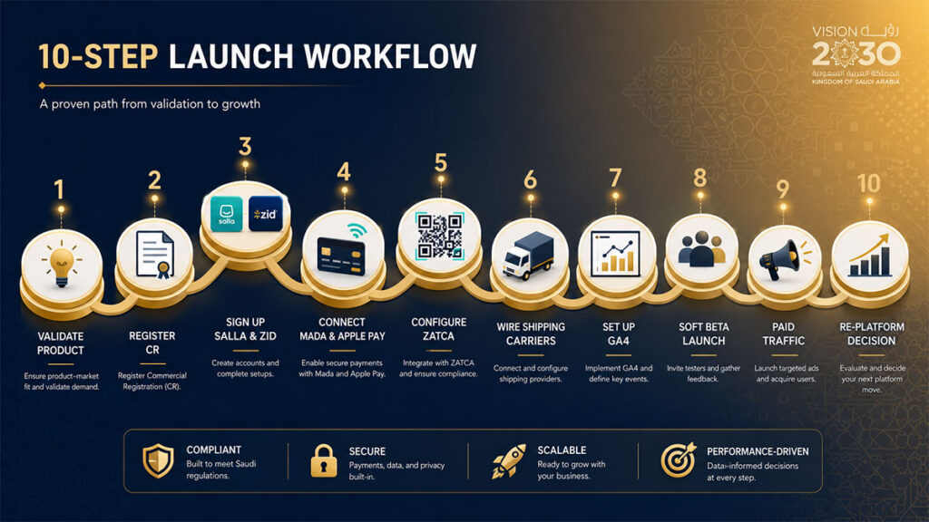 Step-by-step launch plan for the best ecommerce platform Saudi Arabia first-time founders pick