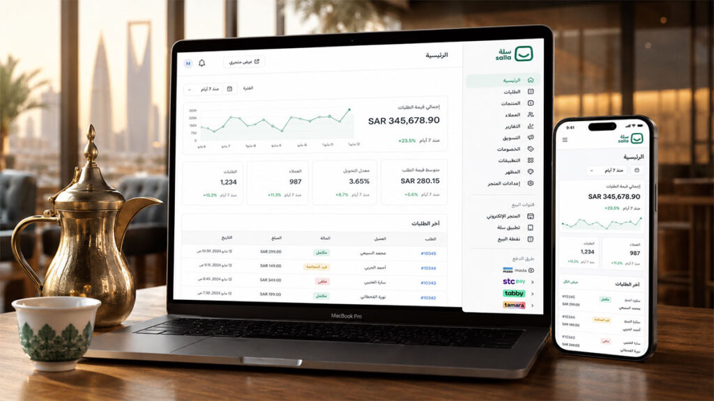 Salla dashboard as the best ecommerce platform Saudi Arabia merchants use for their first store