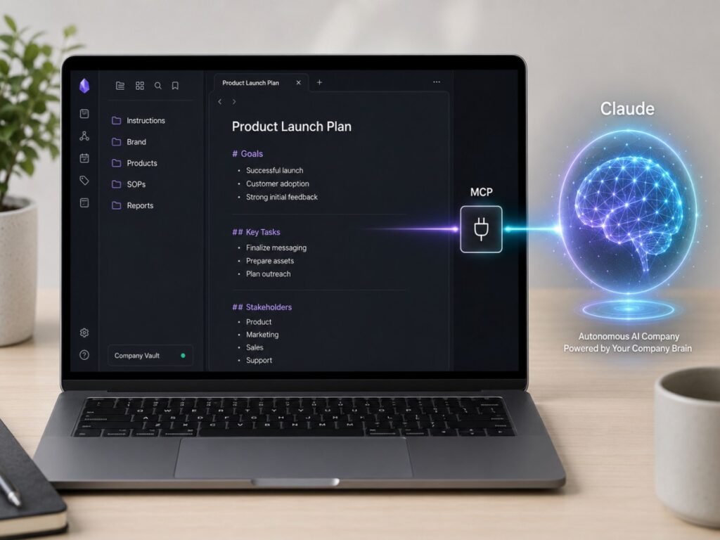 Obsidian vault used as the AI brain of an autonomous AI company connected to Claude via MCP