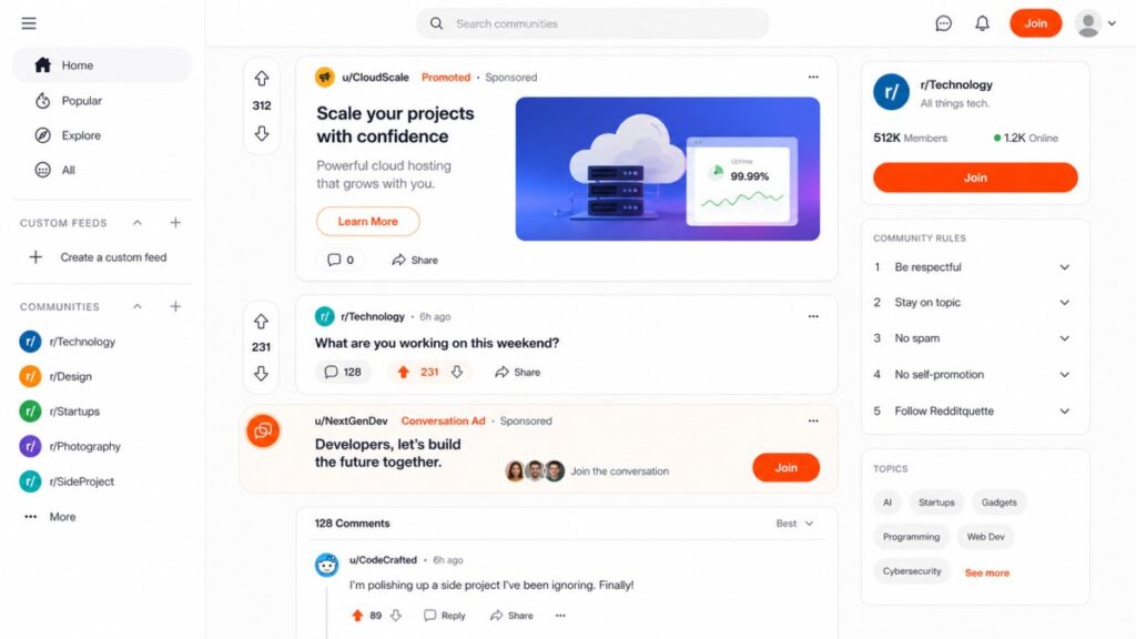 Reddit ads formats including Promoted Posts and Conversation ads
